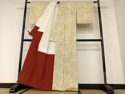 平和屋着物●本場大島紬 白大島 更紗花文 正絹 逸品 AAAW9108zg