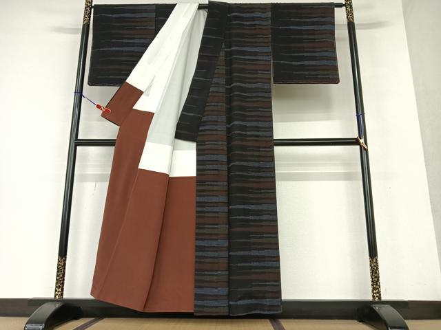 平和屋着物●お召 変わり横段文 正絹 逸品 AAAW9113zg