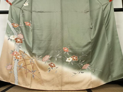 平和屋着物●訪問着　駒刺繍　花籬文　暈し染め　金彩　正絹　逸品　AAAW9115zg