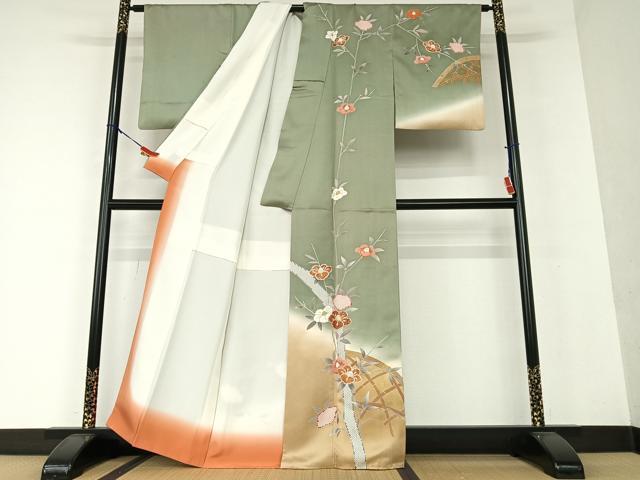 平和屋着物●訪問着　駒刺繍　花籬文　暈し染め　金彩　正絹　逸品　AAAW9115zg