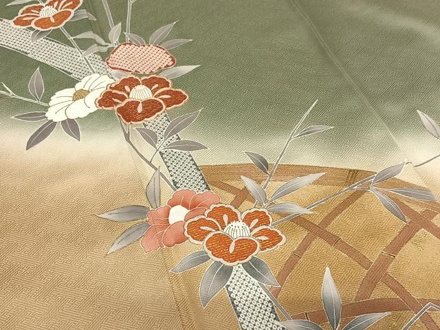 平和屋着物●訪問着　駒刺繍　花籬文　暈し染め　金彩　正絹　逸品　AAAW9115zg