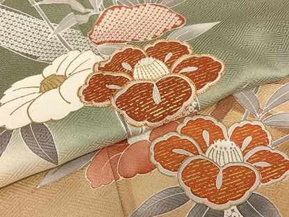 平和屋着物●訪問着　駒刺繍　花籬文　暈し染め　金彩　正絹　逸品　AAAW9115zg