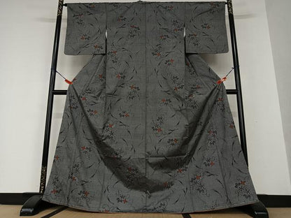 平和屋着物●上質な紬　枝花文　正絹　逸品　AAAW9129zg