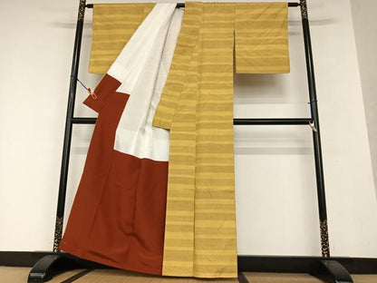 平和屋着物●塩沢紬 110亀甲 横段文 正絹 逸品 未使用 AAAW9143zg