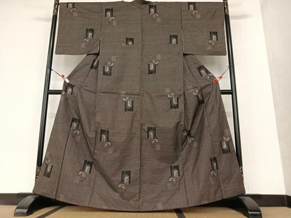 平和屋着物●本場大島紬 泥染め 一元絣 枝葉文 正絹 逸品 AAAW9154zg