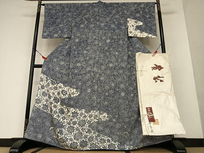 平和屋着物●銀座もとじ 訪問着 藍 菊唐草文 たとう紙付き 正絹 逸品 AAAW9179zg