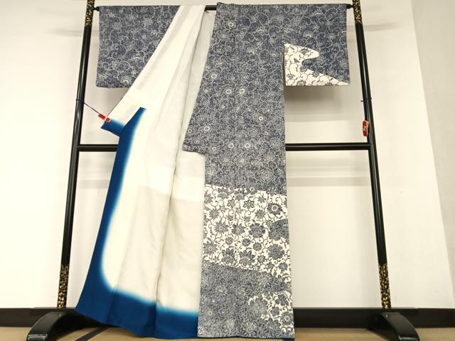 平和屋着物●銀座もとじ 訪問着 藍 菊唐草文 たとう紙付き 正絹 逸品 AAAW9179zg