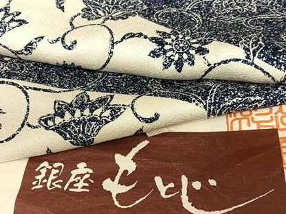 平和屋着物●銀座もとじ 訪問着 藍 菊唐草文 たとう紙付き 正絹 逸品 AAAW9179zg