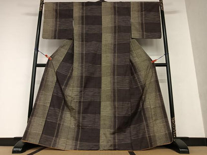 平和屋着物●上質な紬 格子 正絹 逸品 AAAW9187zg