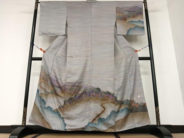平和屋着物●染色家 岸上純平 訪問着 遠山重ね風景文 暈し染め 金彩 正絹 逸品 AAAW9215zg