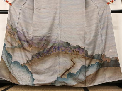 平和屋着物●染色家 岸上純平 訪問着 遠山重ね風景文 暈し染め 金彩 正絹 逸品 AAAW9215zg