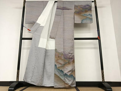 平和屋着物●染色家 岸上純平 訪問着 遠山重ね風景文 暈し染め 金彩 正絹 逸品 AAAW9215zg