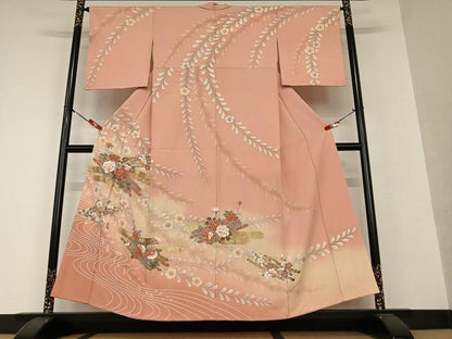 平和屋着物●訪問着 友禅 絞り 花筏文 暈し染め 金彩 正絹 逸品 AAAW9226zg