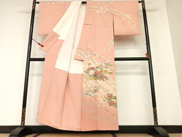 平和屋着物●訪問着 友禅 絞り 花筏文 暈し染め 金彩 正絹 逸品 AAAW9226zg
