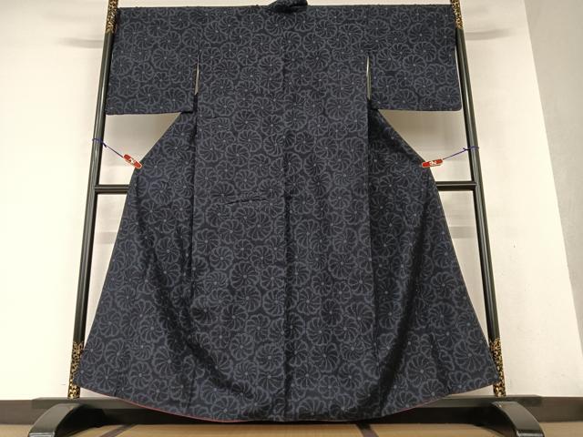 平和屋着物●結城紬 80亀甲 花尽し 正絹 逸品 AAAW9250zg