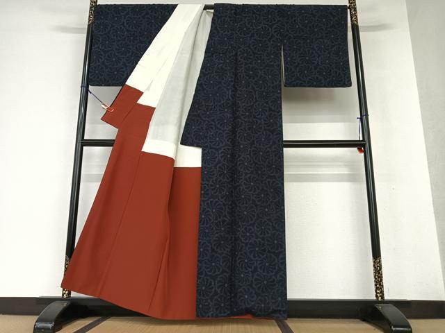 平和屋着物●結城紬 80亀甲 花尽し 正絹 逸品 AAAW9250zg