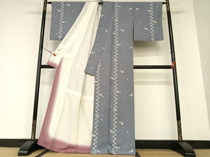 平和屋着物●上質な小紋 変わり市松花文 正絹 逸品 AAAW9251zg