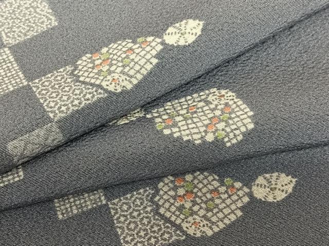 平和屋着物●上質な小紋 変わり市松花文 正絹 逸品 AAAW9251zg