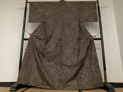平和屋着物●本場大島紬　泥染め　一元絣　草花文　正絹　逸品　AAAW9270zg