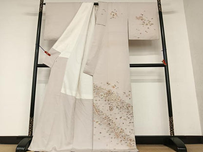 平和屋着物●訪問着 総刺繍 飛鶴花宝尽くし文 金糸 ロング丈 正絹 逸品 AAAW9277zg