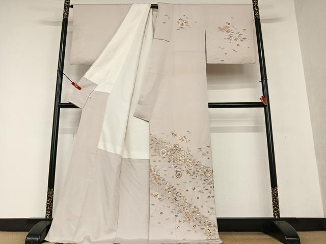 平和屋着物●訪問着 総刺繍 飛鶴花宝尽くし文 金糸 ロング丈 正絹 逸品 AAAW9277zg