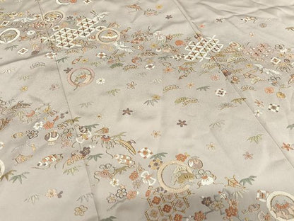 平和屋着物●訪問着 総刺繍 飛鶴花宝尽くし文 金糸 ロング丈 正絹 逸品 AAAW9277zg