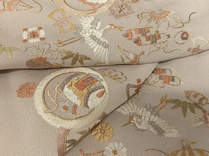 平和屋着物●訪問着 総刺繍 飛鶴花宝尽くし文 金糸 ロング丈 正絹 逸品 AAAW9277zg