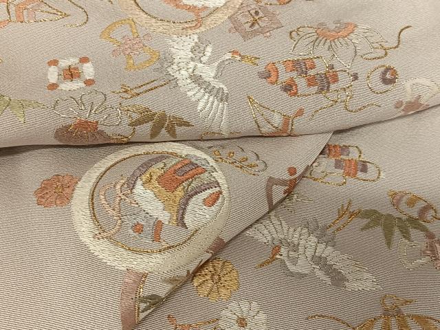 平和屋着物●訪問着 総刺繍 飛鶴花宝尽くし文 金糸 ロング丈 正絹 逸品 AAAW9277zg
