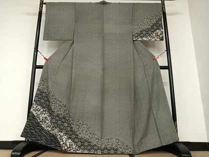 平和屋着物●訪問着　道長花文　黒地　さが美扱い　正絹　逸品　AAAW9281zg