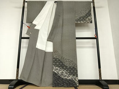 平和屋着物●訪問着　道長花文　黒地　さが美扱い　正絹　逸品　AAAW9281zg