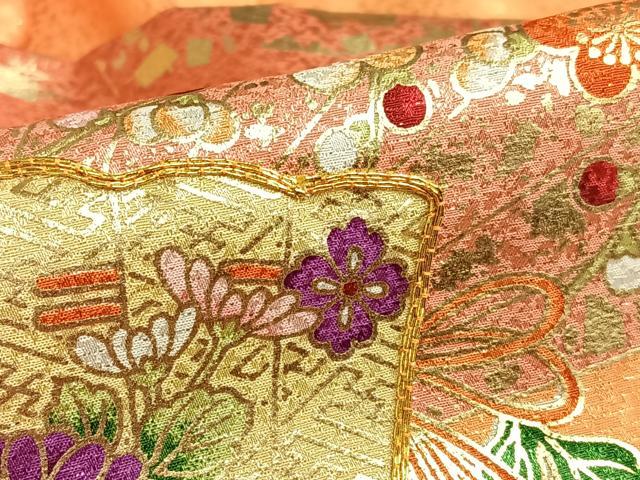 平和屋着物●anan 小振袖 二尺袖 駒刺繍 檜扇花文 金彩 洗える着物 AAAW9291zg