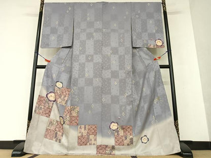 平和屋着物●REIKO HIRAKO ヒラコレイコ 訪問着 駒刺繍 代わり市松文様 暈し染め 金彩 正絹 逸品 未使用 AAAW9302zg