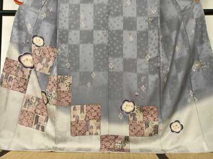 平和屋着物●REIKO HIRAKO ヒラコレイコ 訪問着 駒刺繍 代わり市松文様 暈し染め 金彩 正絹 逸品 未使用 AAAW9302zg