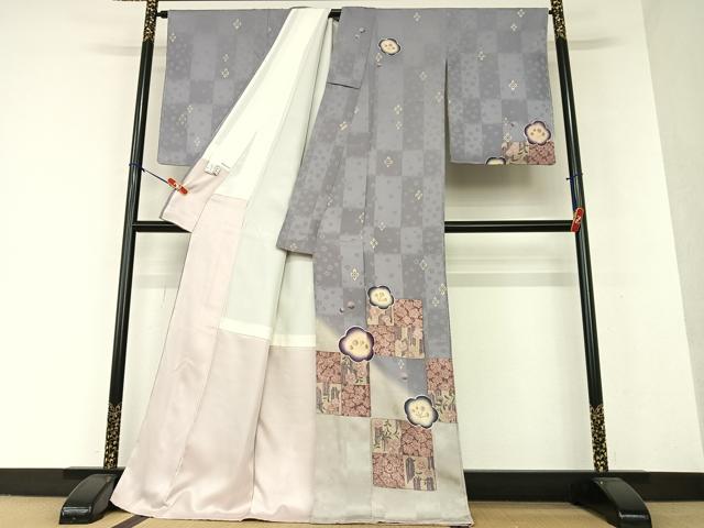 平和屋着物●REIKO HIRAKO ヒラコレイコ 訪問着 駒刺繍 代わり市松文様 暈し染め 金彩 正絹 逸品 未使用 AAAW9302zg