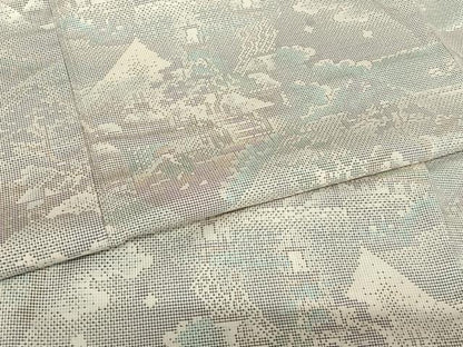 平和屋着物●本場大島紬 白大島 カタス7マルキ 人物風景花文 正絹 逸品 AAAW9304zg