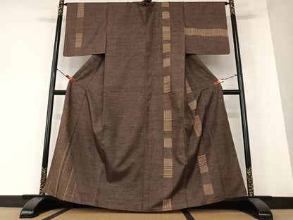 平和屋着物●訪問着　紬地　間道　正絹　逸品　AAAW9305zg