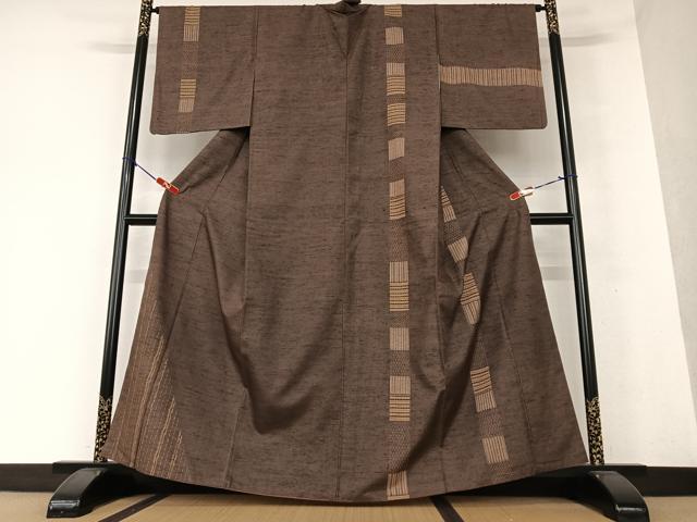 平和屋着物●訪問着　紬地　間道　正絹　逸品　AAAW9305zg