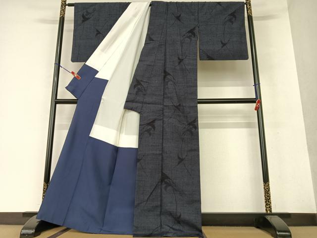 平和屋着物●塩沢紬 110亀甲 飛鶴文 正絹 逸品 AAAW9307zg