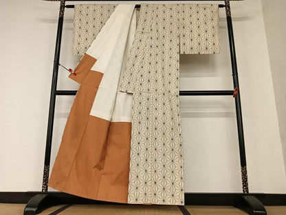 平和屋着物●上質な紬　麻の葉文様　正絹　逸品　AAAW9320zg