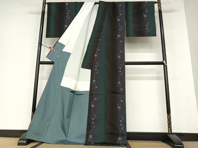平和屋着物●本場大島紬 カタス7マルキ 地空 蔦の葉文 黒地 ますいわ屋扱い 正絹 逸品 未使用 AAAW9324zg