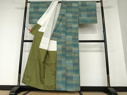平和屋着物●上質な紬　横段文　暈し染め　正絹　逸品　AAAW9326zg