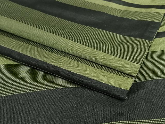平和屋着物●本場縞大島紬 横段文 黒地 正絹 逸品 AAAW9341zg
