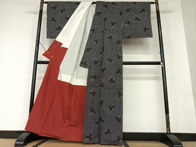 平和屋着物●本場大島紬 一元絣 蔦の葉文 黒地 西武百貨店扱い 正絹 逸品 AAAW9342zg