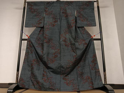 平和屋着物●上質な紬 花唐草文 正絹 逸品 AAAW9345zg