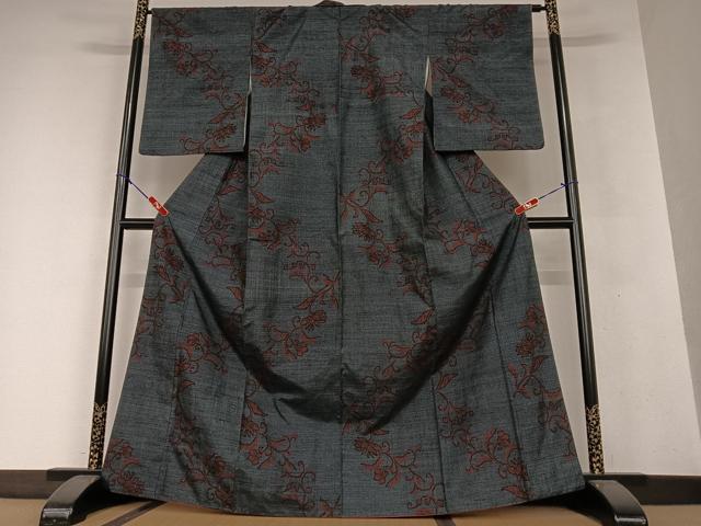 平和屋着物●上質な紬 花唐草文 正絹 逸品 AAAW9345zg