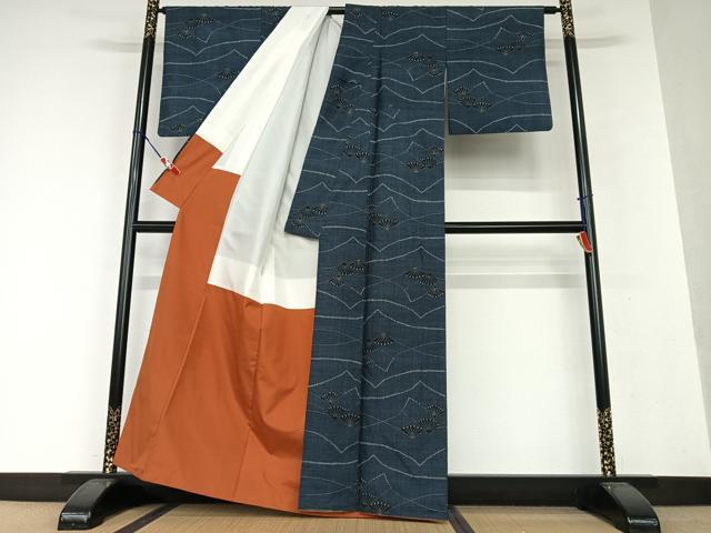平和屋着物●本場大島紬 一元絣 立波花文 正絹 逸品 AAAW9356zg