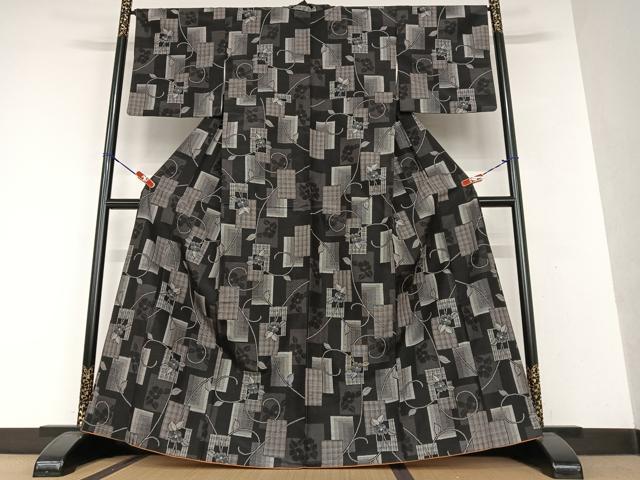 平和屋着物●上質な紬 色紙重ね花唐草文 正絹 逸品 AAAW9359zg