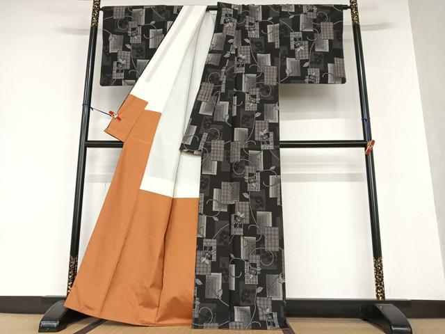 平和屋着物●上質な紬 色紙重ね花唐草文 正絹 逸品 AAAW9359zg