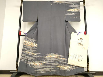 平和屋着物●銀座きしや 訪問着 駒刺繍 松竹梅扇文 金彩 たとう紙付き 正絹 逸品 AAAW9402br