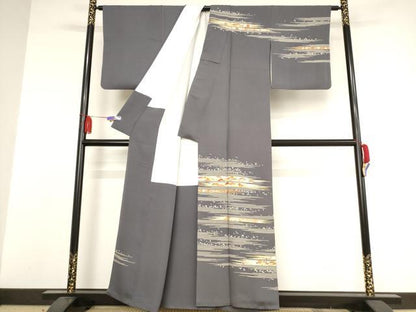 平和屋着物●銀座きしや 訪問着 駒刺繍 松竹梅扇文 金彩 たとう紙付き 正絹 逸品 AAAW9402br